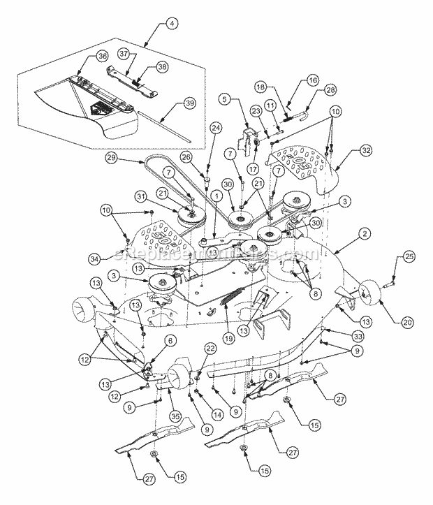 Mower Deck 50 Inch Diagram and Parts List for RZT22 17AA5A7P710, 17AA5A7P712 Cub Cadet Lawn Mower